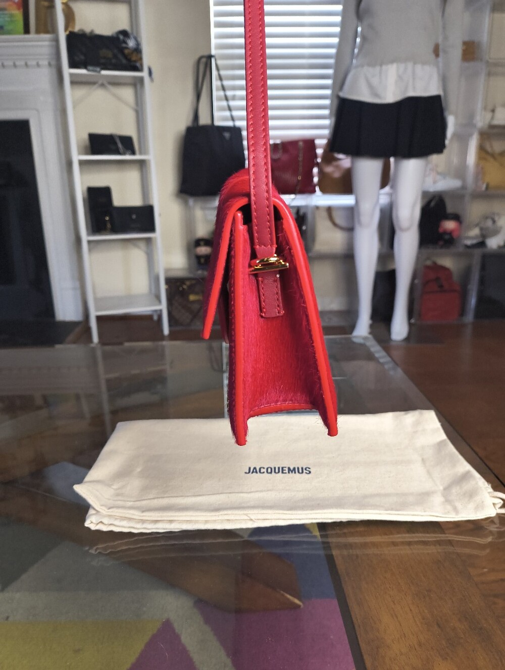 Jacquemus Le Bambino Long Red Pony Hair And Leather Shoulder Bag With Dust Bag - Picture 4 of 14
